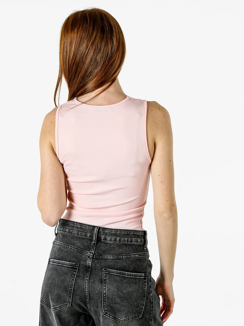 Top donna con scollo a V e pizzo - rosa