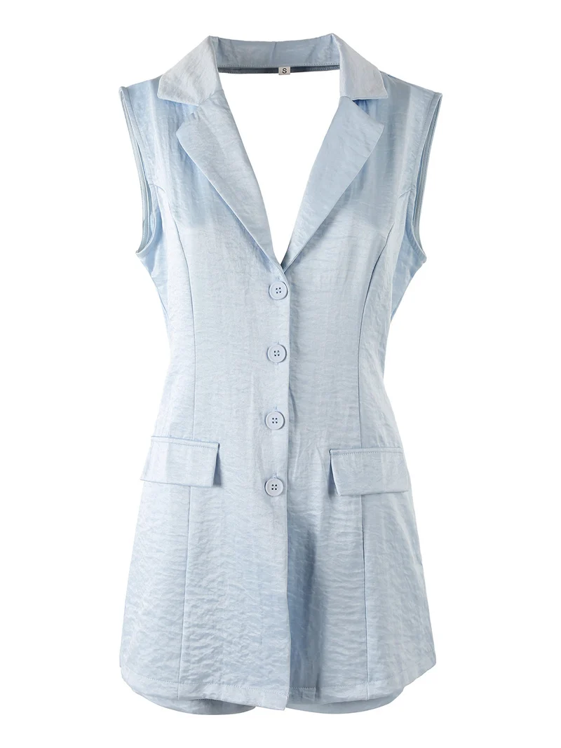Tuta corta a gilet da donna con schiena scoperta - azzurro