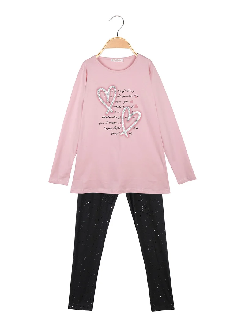 Completo 2 pezzi da bambina con leggings luccicante - rosa