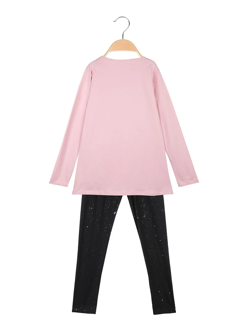 Completo 2 pezzi da bambina con leggings luccicante - rosa