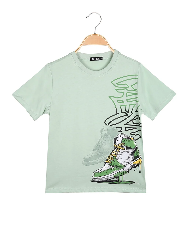 T-shirt da ragazzo in cotone con stampa - verde chiaro
