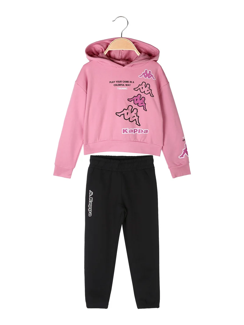 Completo tuta cropp 2 pezzi da bambina con cappuccio - rosa