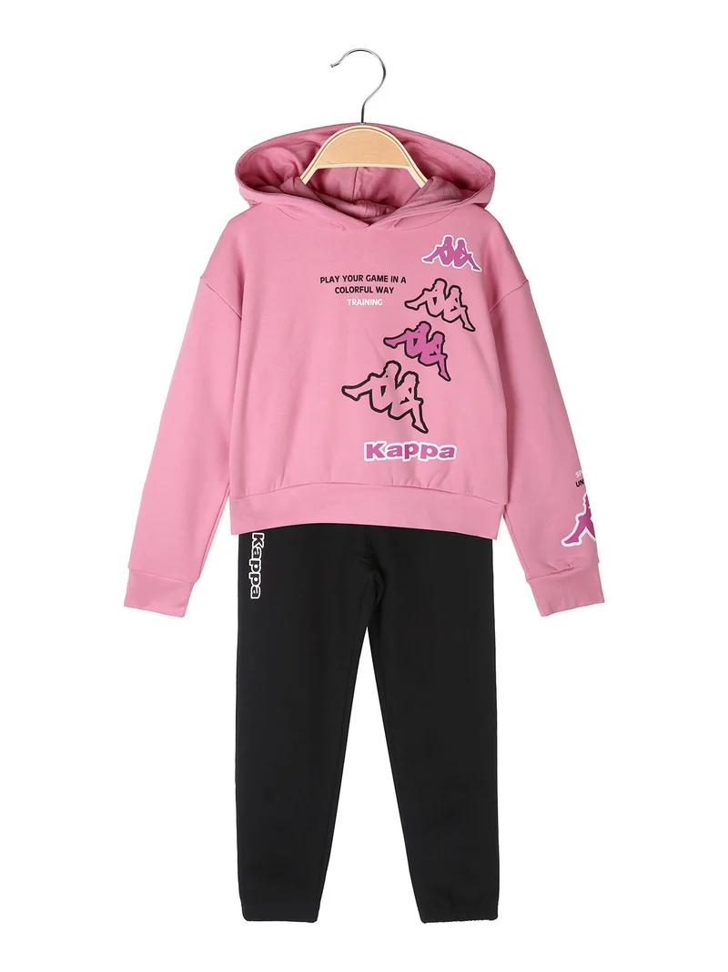 Completo tuta cropp 2 pezzi da bambina con cappuccio - rosa