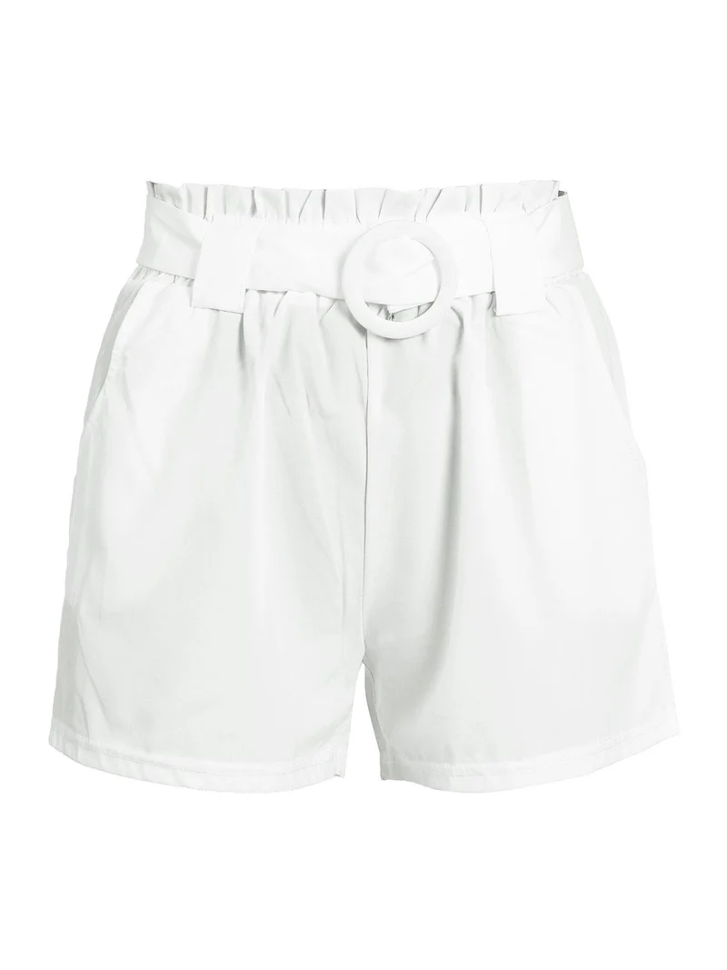 Shorts donna vita alta con cintura - bianco