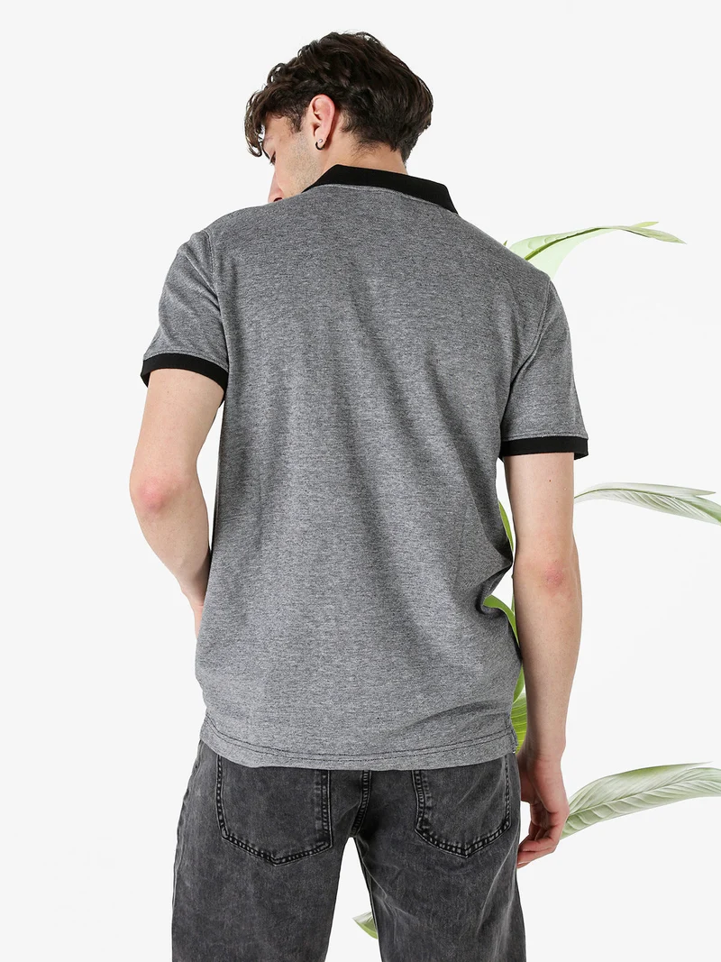 Polo da uomo in cotone a maniche corte con taschino - nero