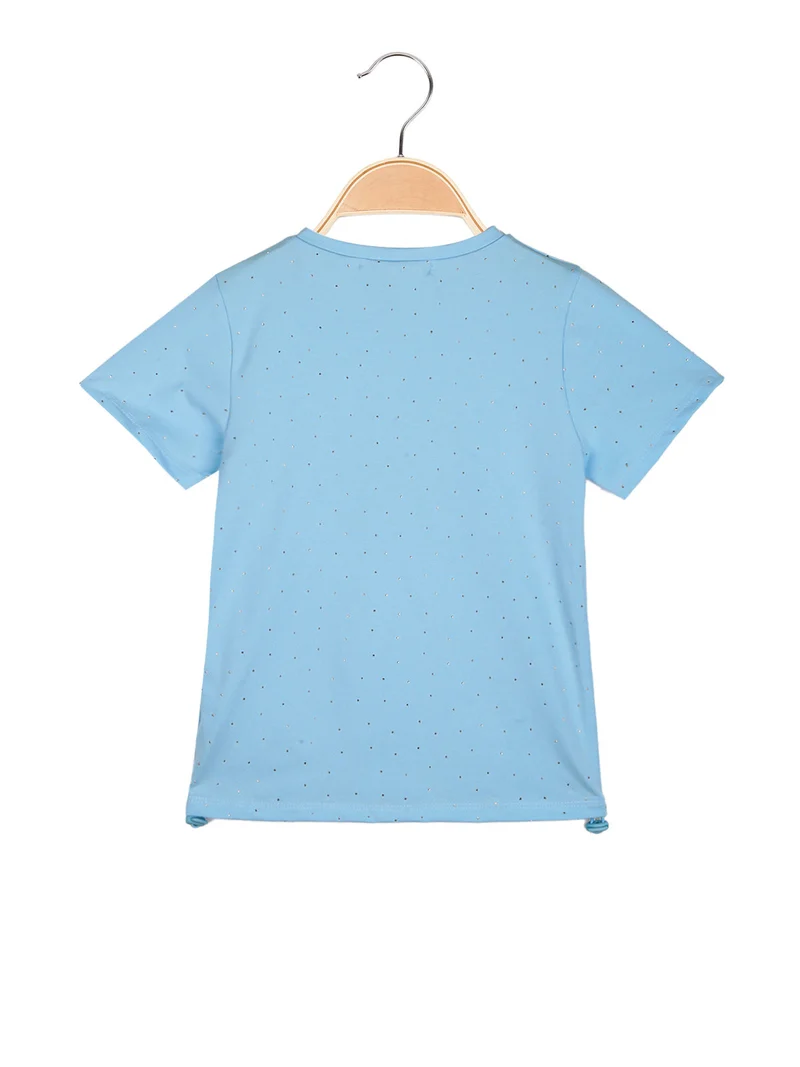 T-shirt da bambina con strass e scritta glitter - azzurro