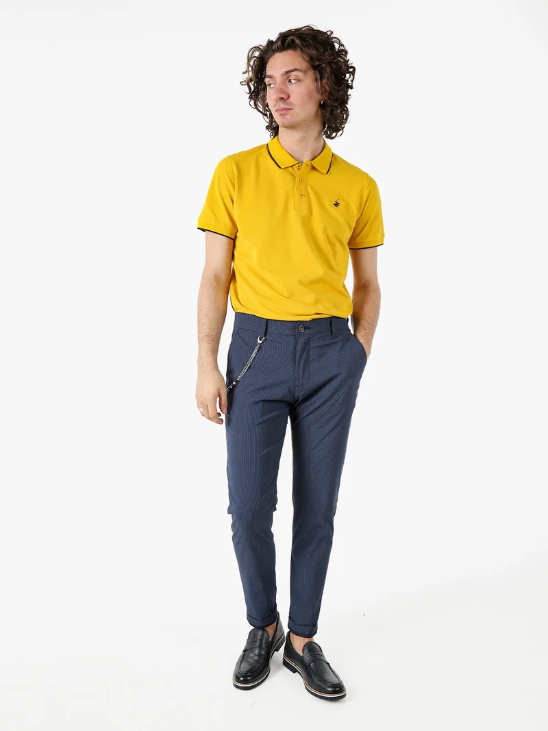 Pantaloni casual da uomo leggeri con stampa texture e dettaglio a catena - blu scuro