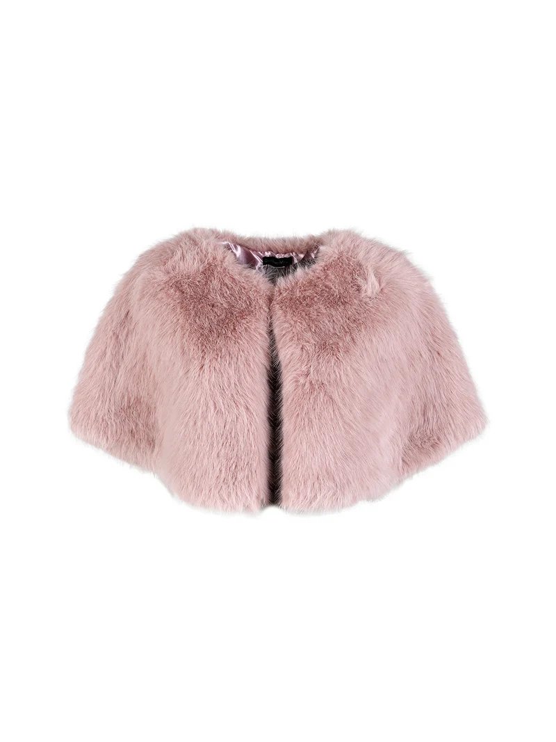 Scialle donna in pelliccia sintetica con gancino - rosa