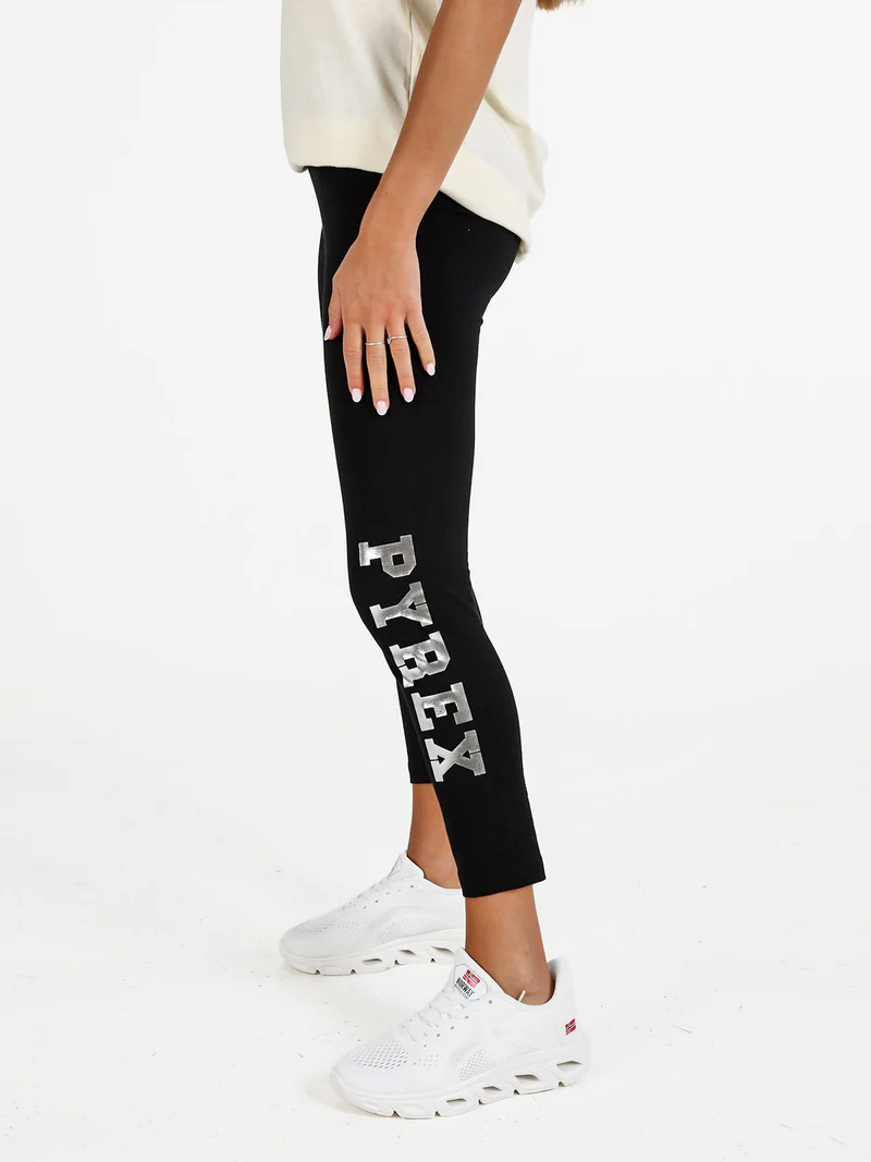 Leggings donna sportivi in cotone con logo - nero