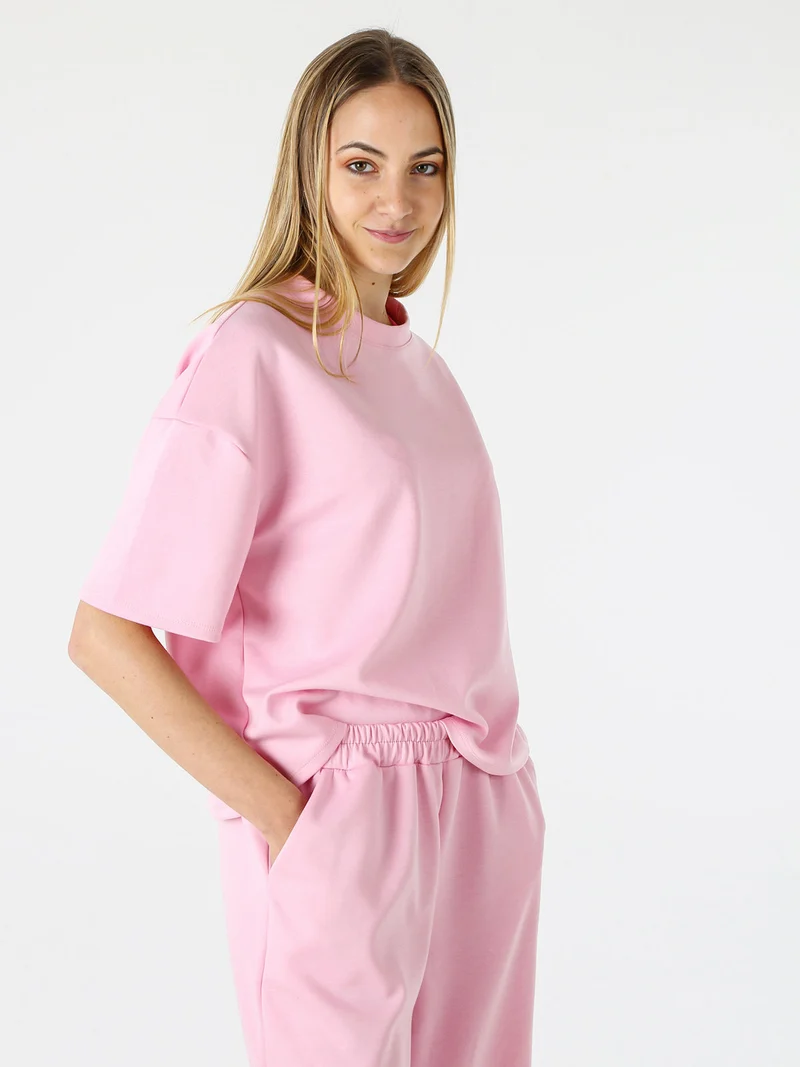 T-shirt donna oversize in felpa - rosa