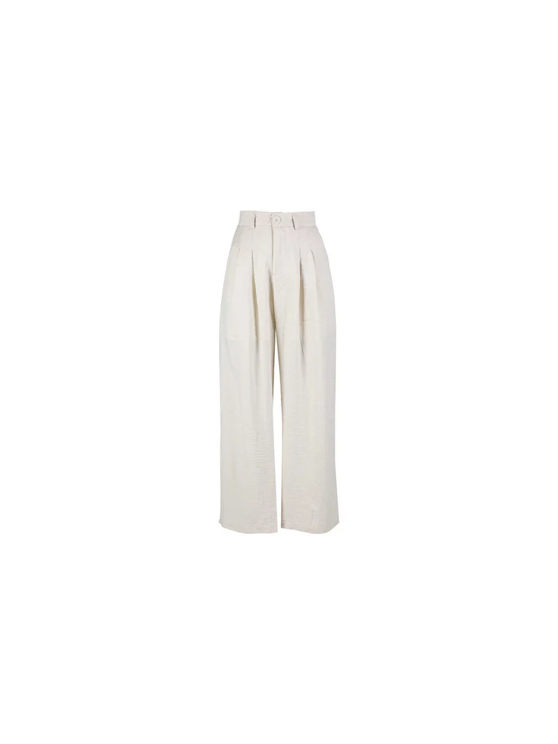 Pantaloni donna in misto lino a gamba larga - beige
