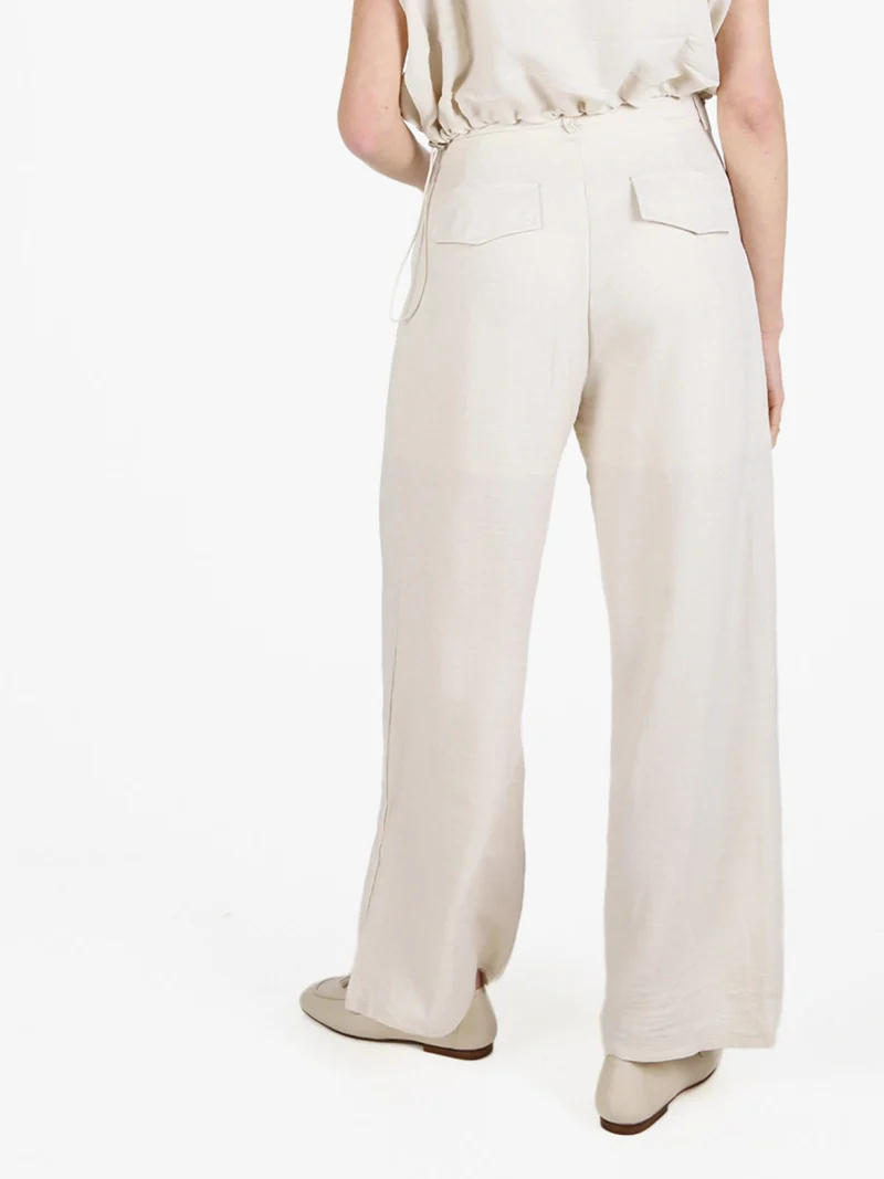 Pantaloni donna in misto lino a gamba larga - beige
