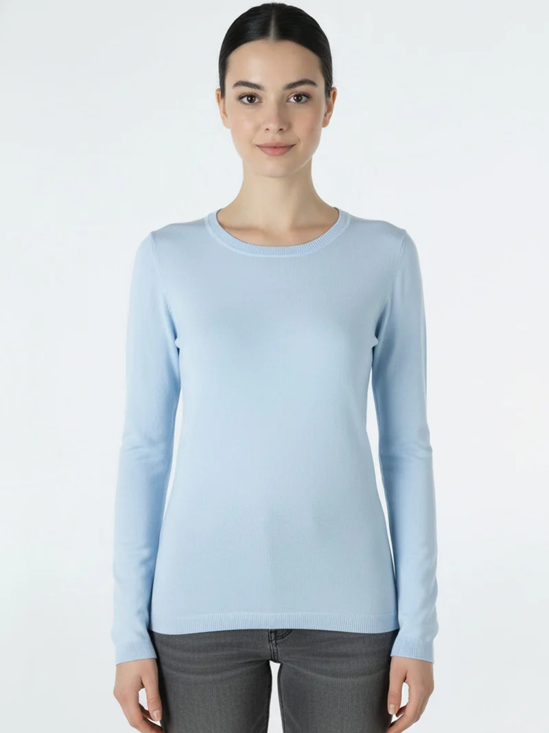 Pullover girocollo da donna in maglia - azzurro