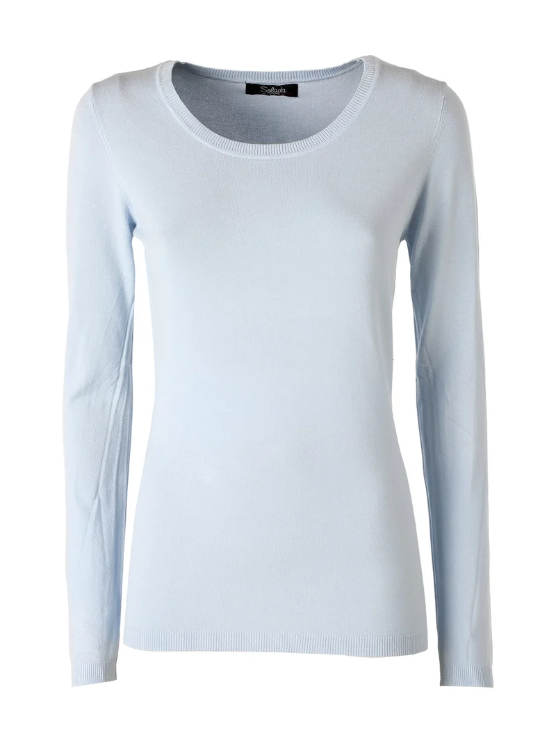 Pullover girocollo da donna in maglia - azzurro