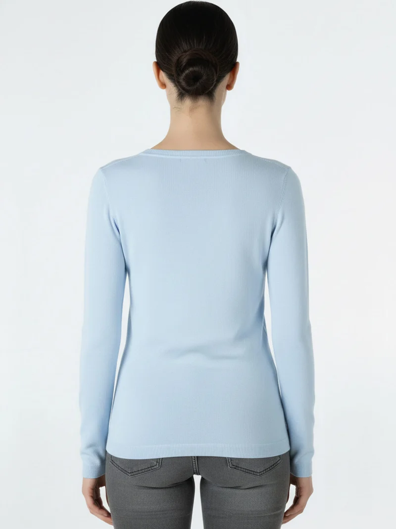 Pullover girocollo da donna in maglia - azzurro