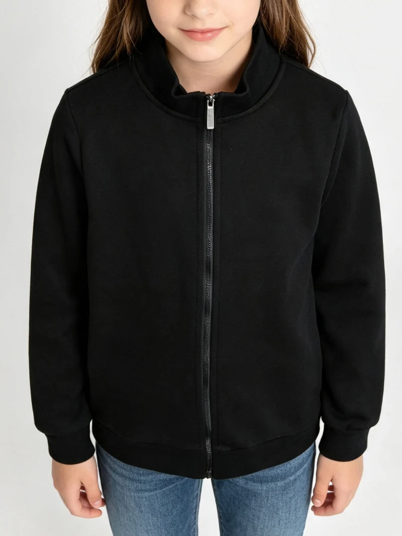 Felpa pesante da ragazza con zip - nero