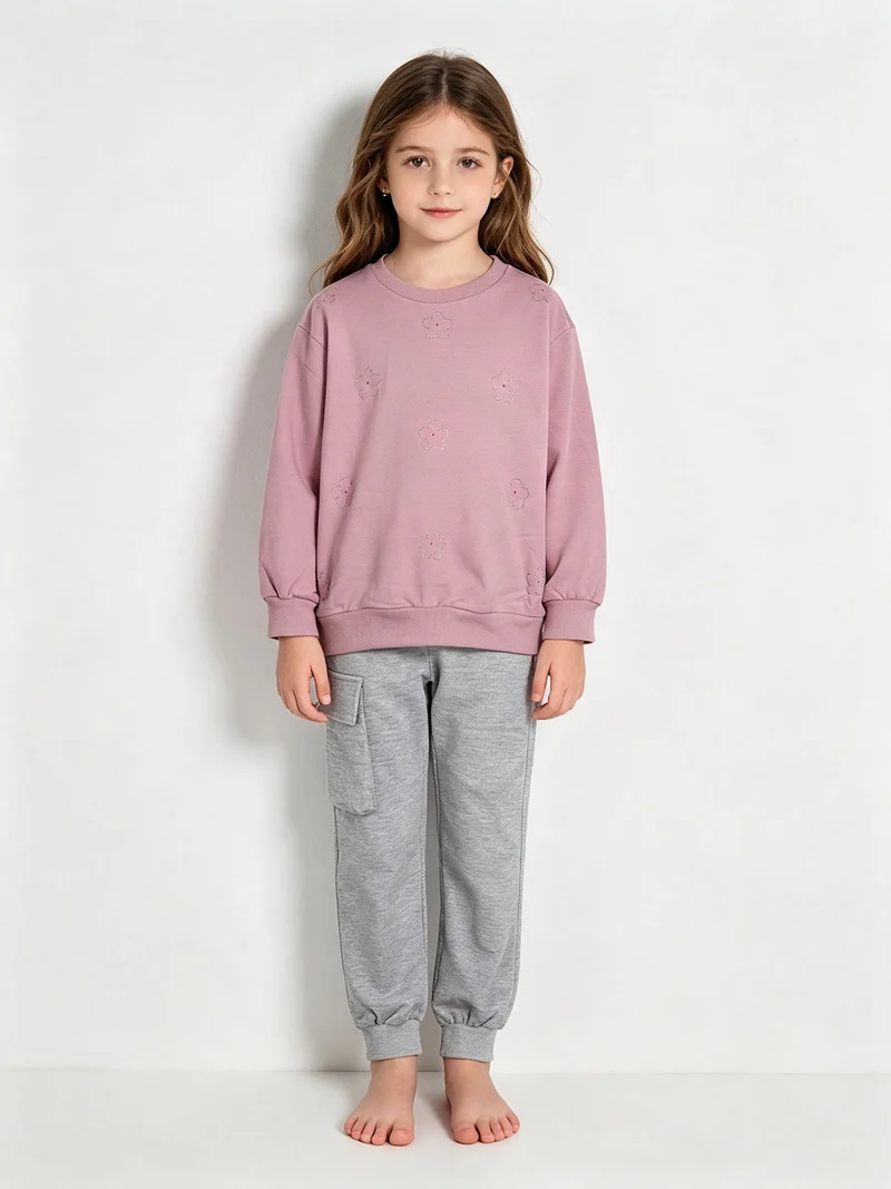 Completo 2 pezzi da bambina con felpa e pantalone - rosa