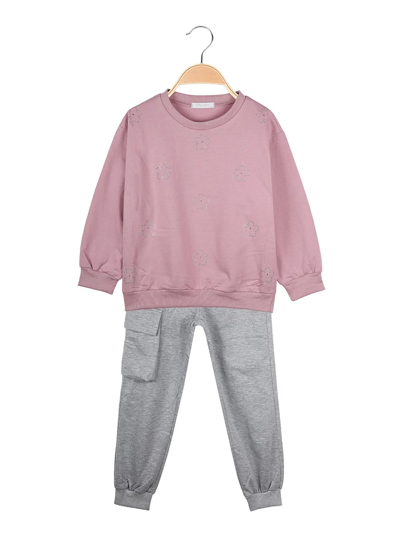 Completo 2 pezzi da bambina con felpa e pantalone - rosa