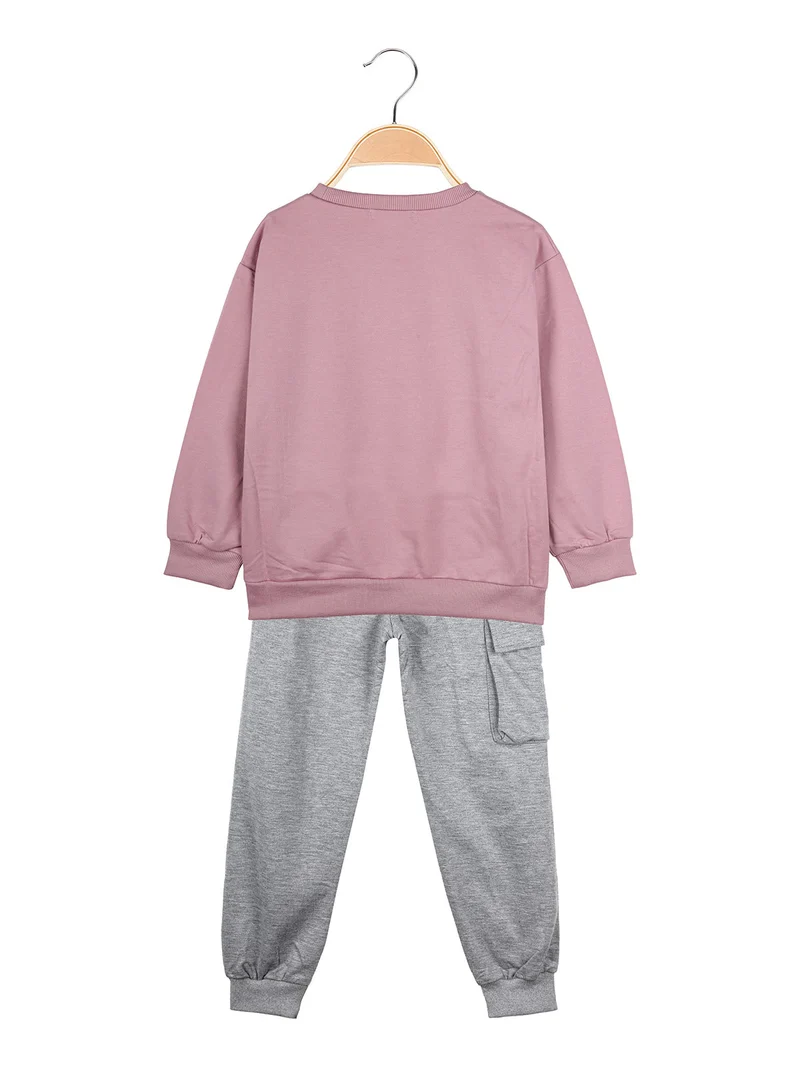 Completo 2 pezzi da bambina con felpa e pantalone - rosa