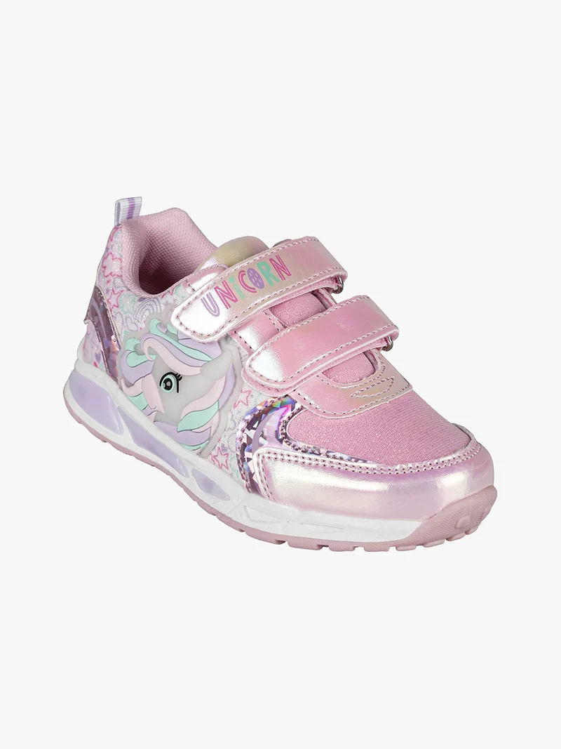 Sneakers da bambina con luci e chiusura a strappo - rosa