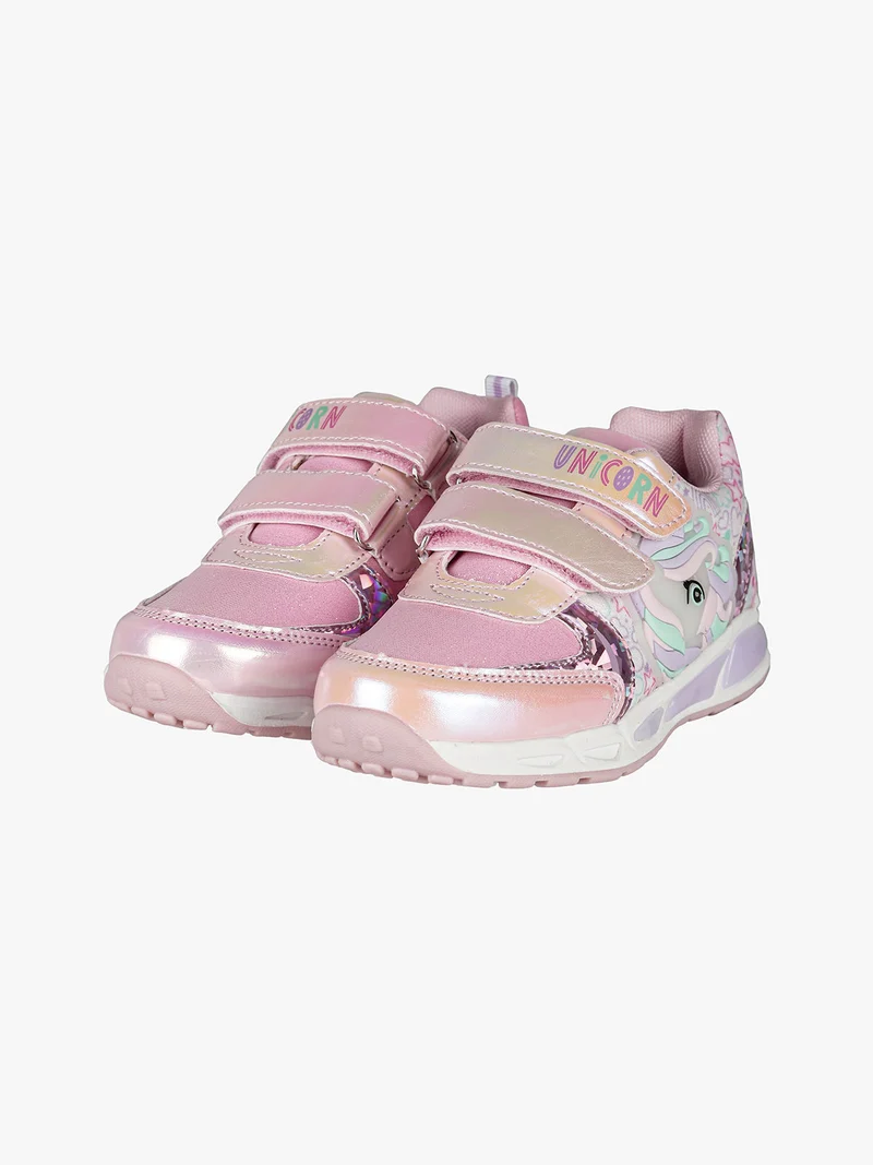 Sneakers da bambina con luci e chiusura a strappo - rosa