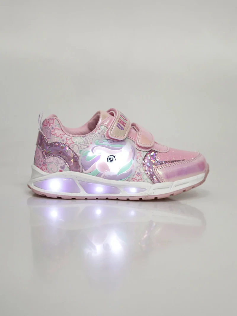 Sneakers da bambina con luci e chiusura a strappo - rosa