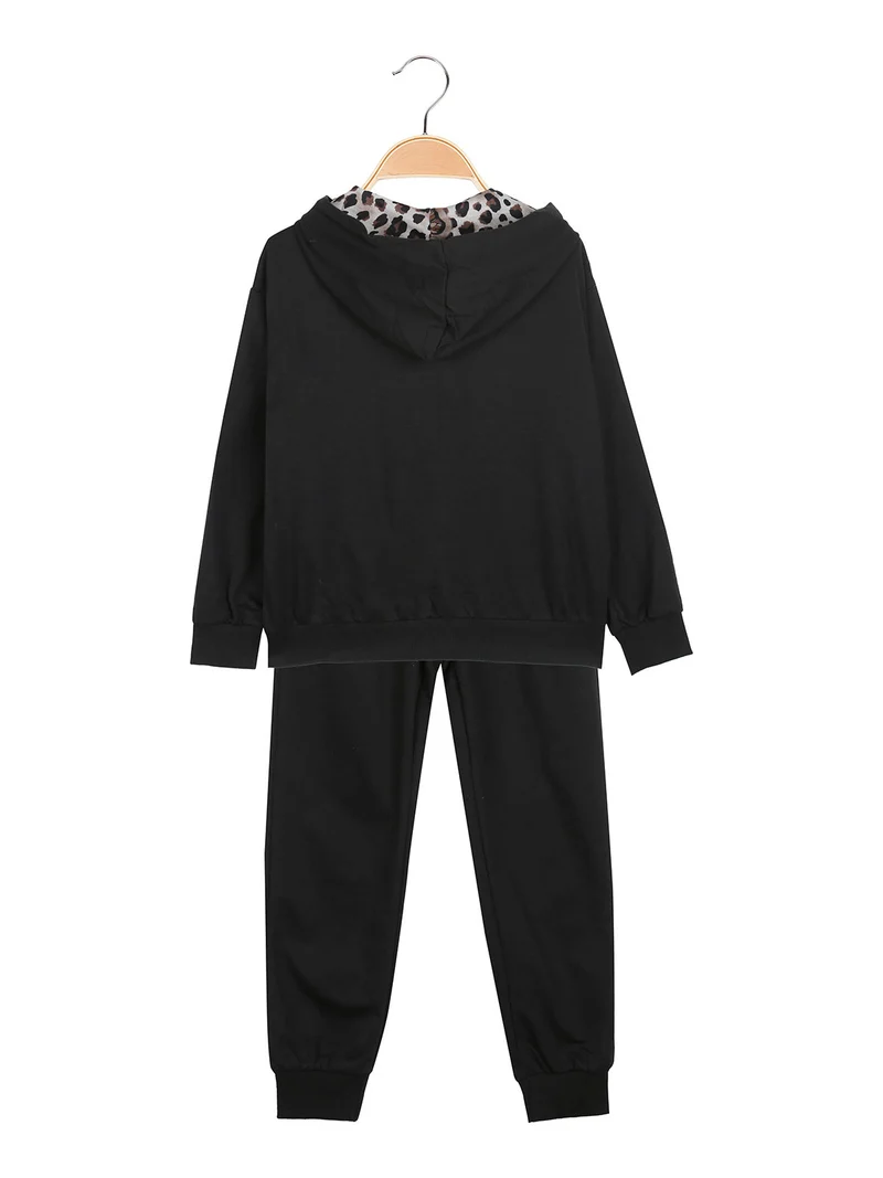 Completo tuta 3 pezzi da bambina con cappuccio e zip - nero