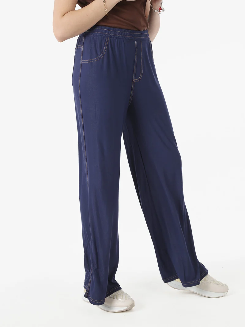Jeggings donna a gamba larga con finale ampio - blu