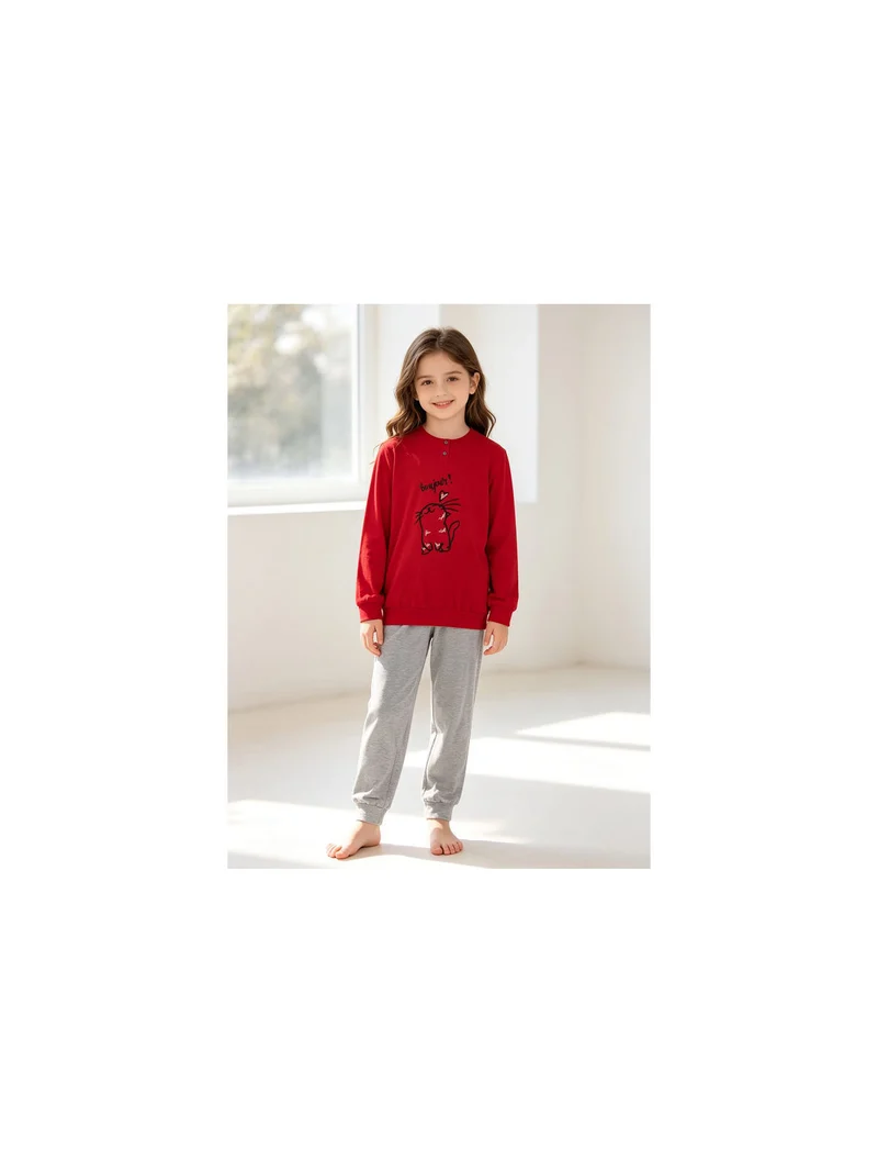 Pigiama ragazza lungo in cotone - fucsia