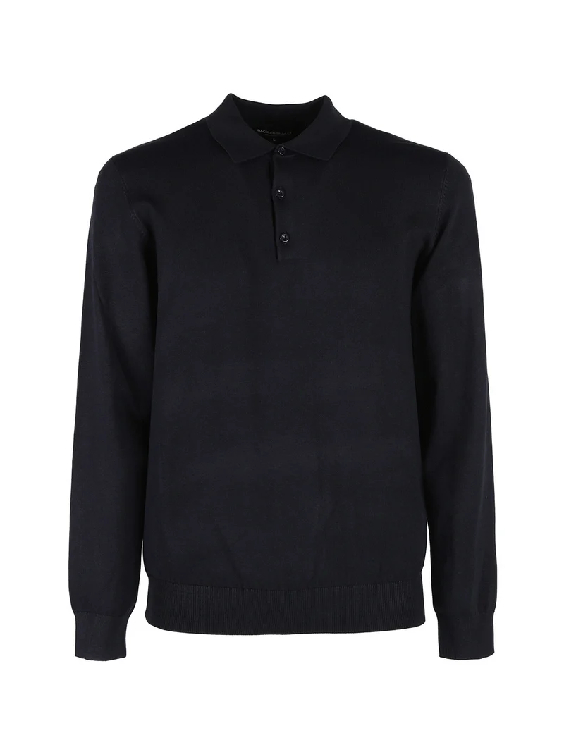 Polo da uomo in maglia a maniche lunghe - blu scuro