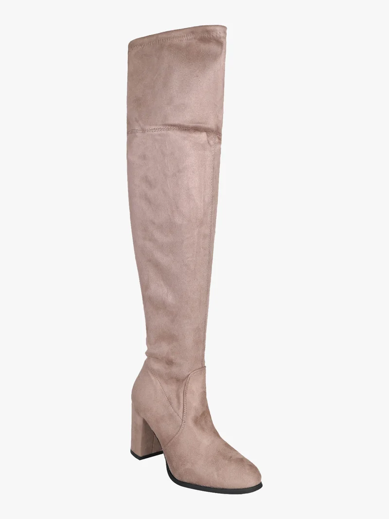 Stivali alti da donna con tacco scamosciati - taupe