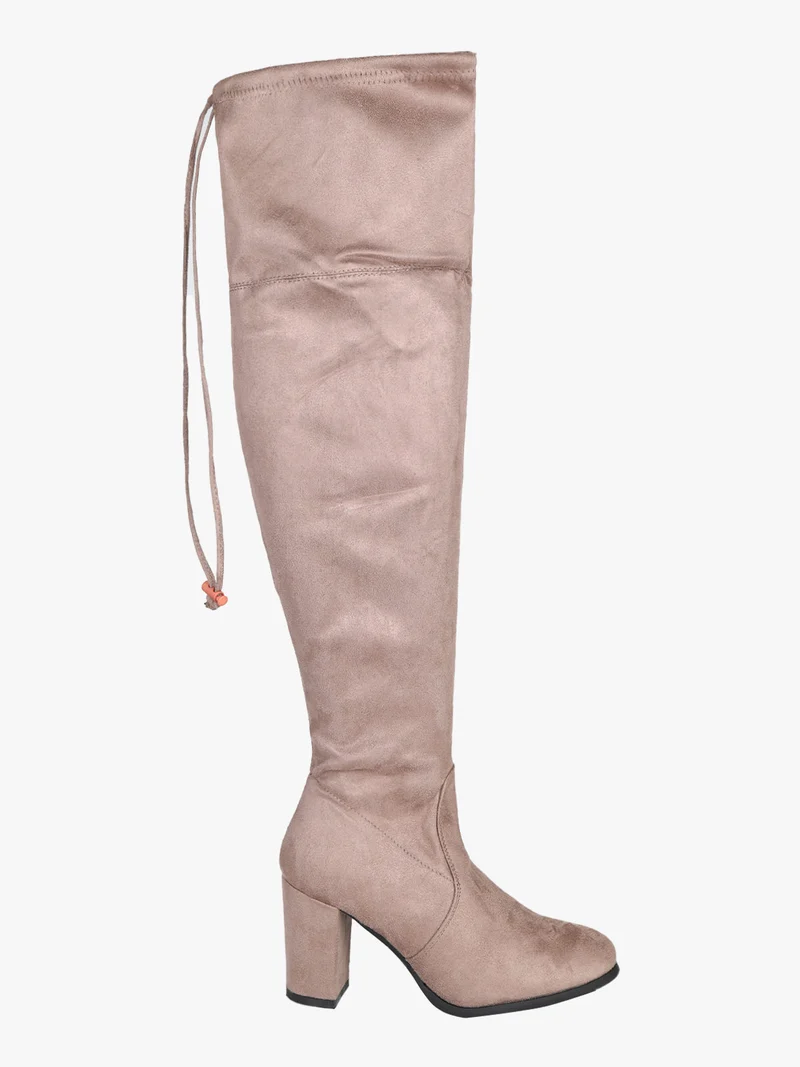Stivali alti da donna con tacco scamosciati - taupe