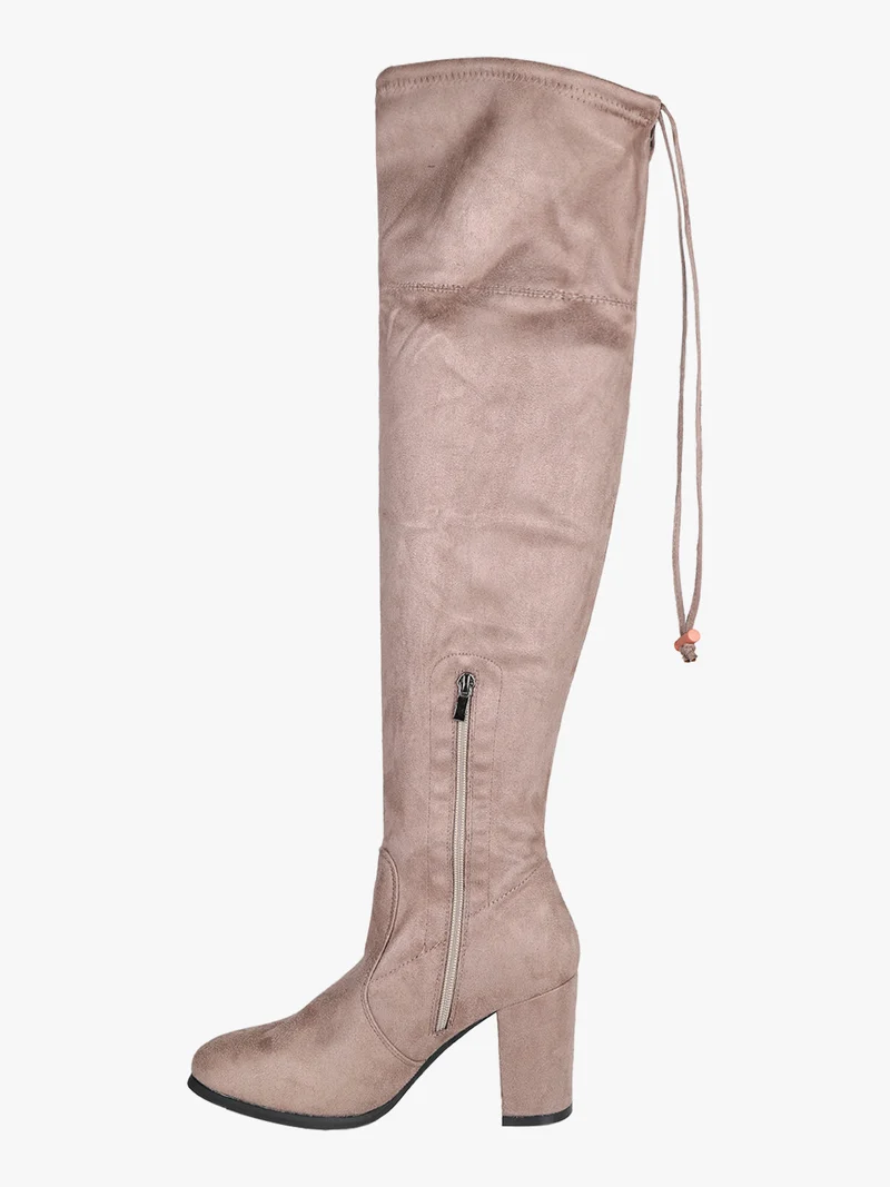 Stivali alti da donna con tacco scamosciati - taupe