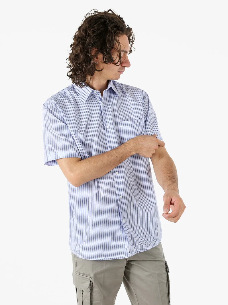 Camicia da uomo rigata a maniche corte con taschino - cielo