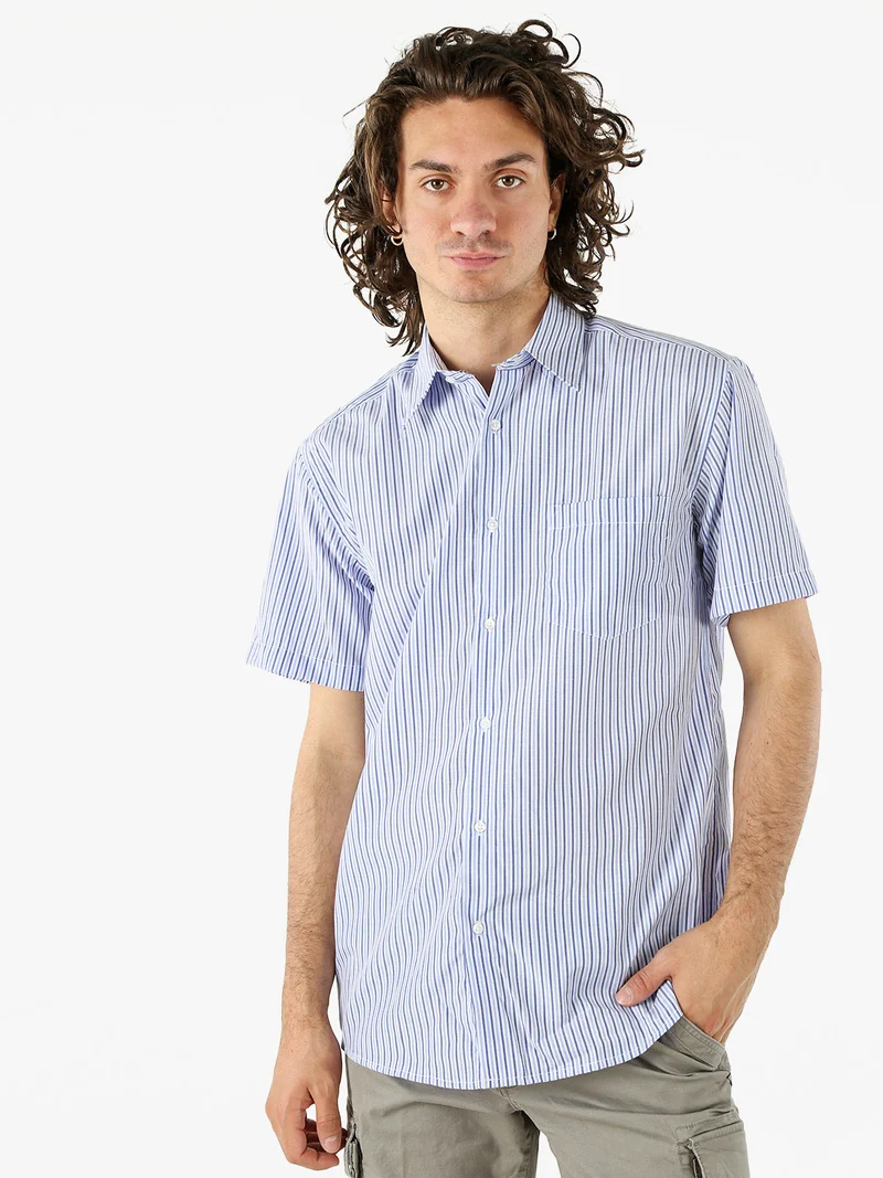 Camicia da uomo rigata a maniche corte con taschino - cielo