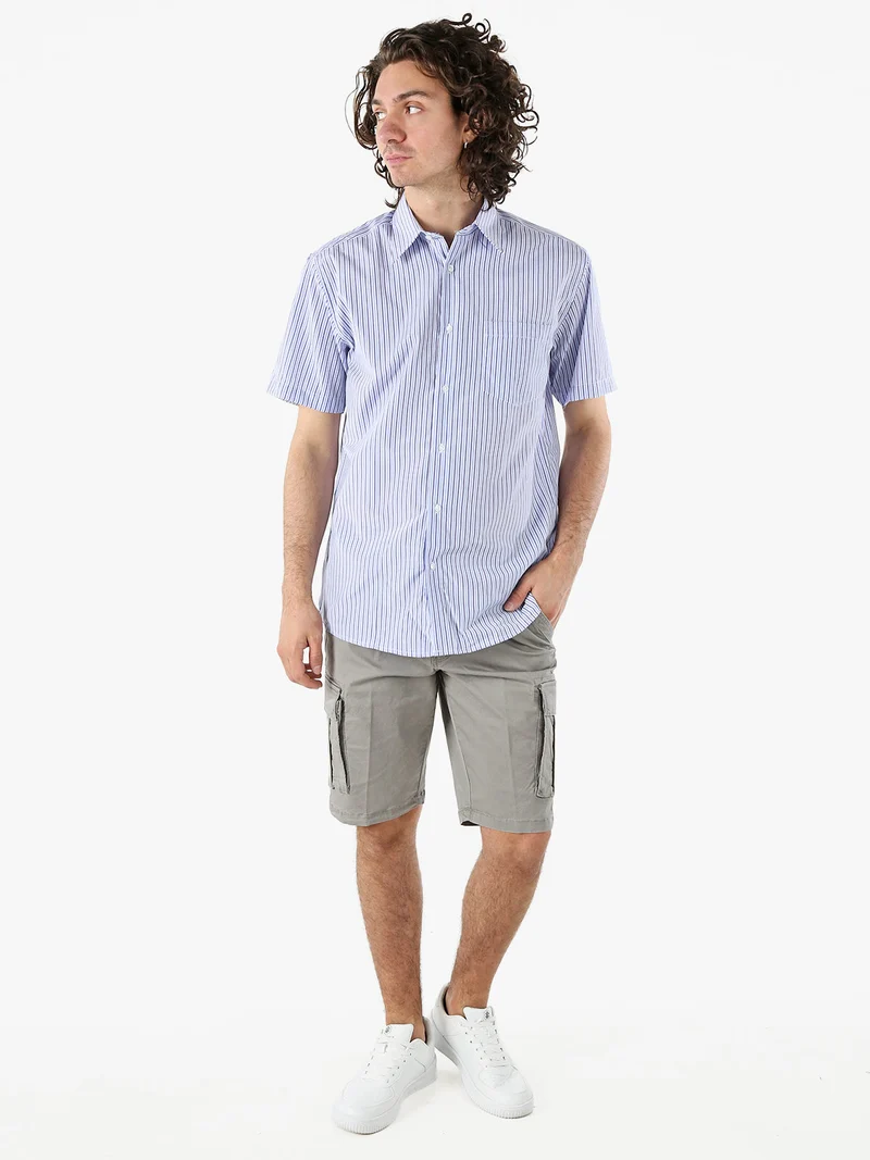 Camicia da uomo rigata a maniche corte con taschino - cielo