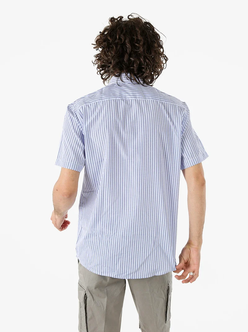 Camicia da uomo rigata a maniche corte con taschino - cielo