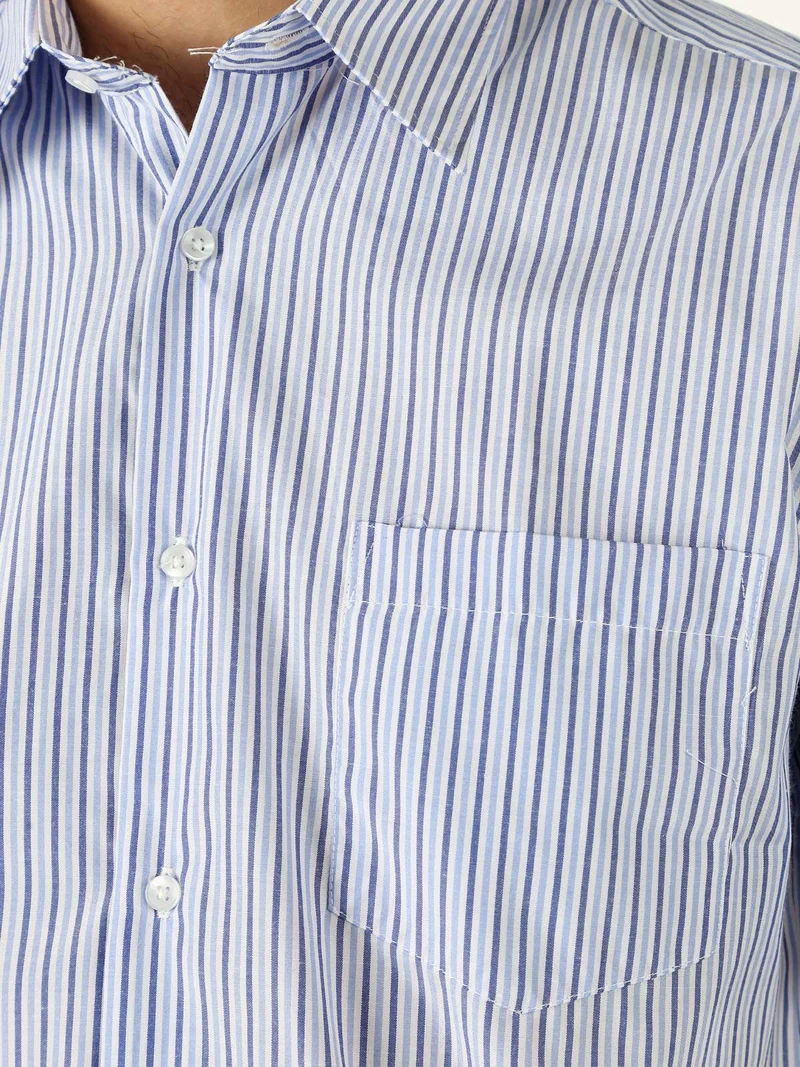 Camicia da uomo rigata a maniche corte con taschino - cielo