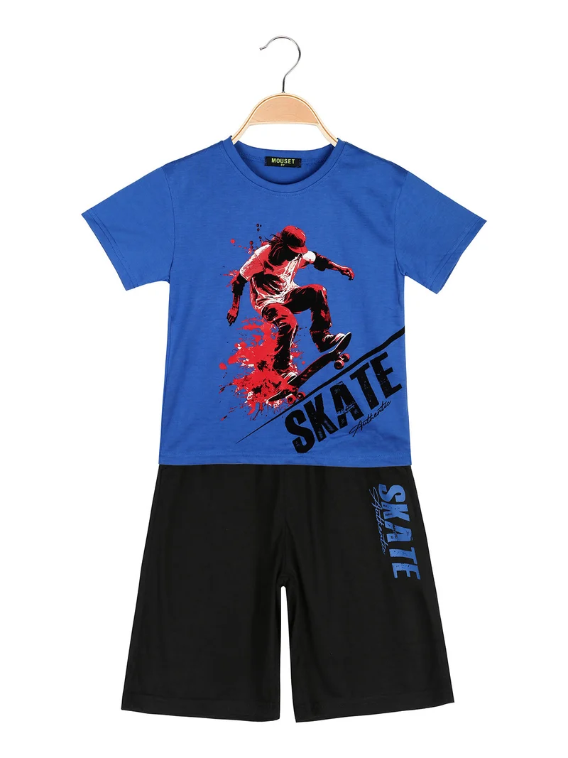 Completo corto da bambino con t-shirt skate e bermuda - blu
