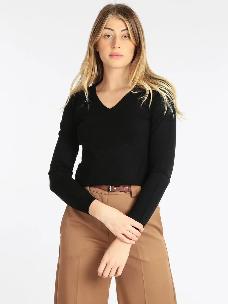 Pullover da donna scollo a V - nero