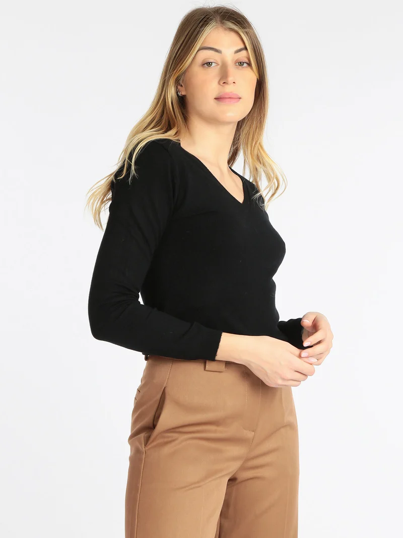 Pullover da donna scollo a V - nero