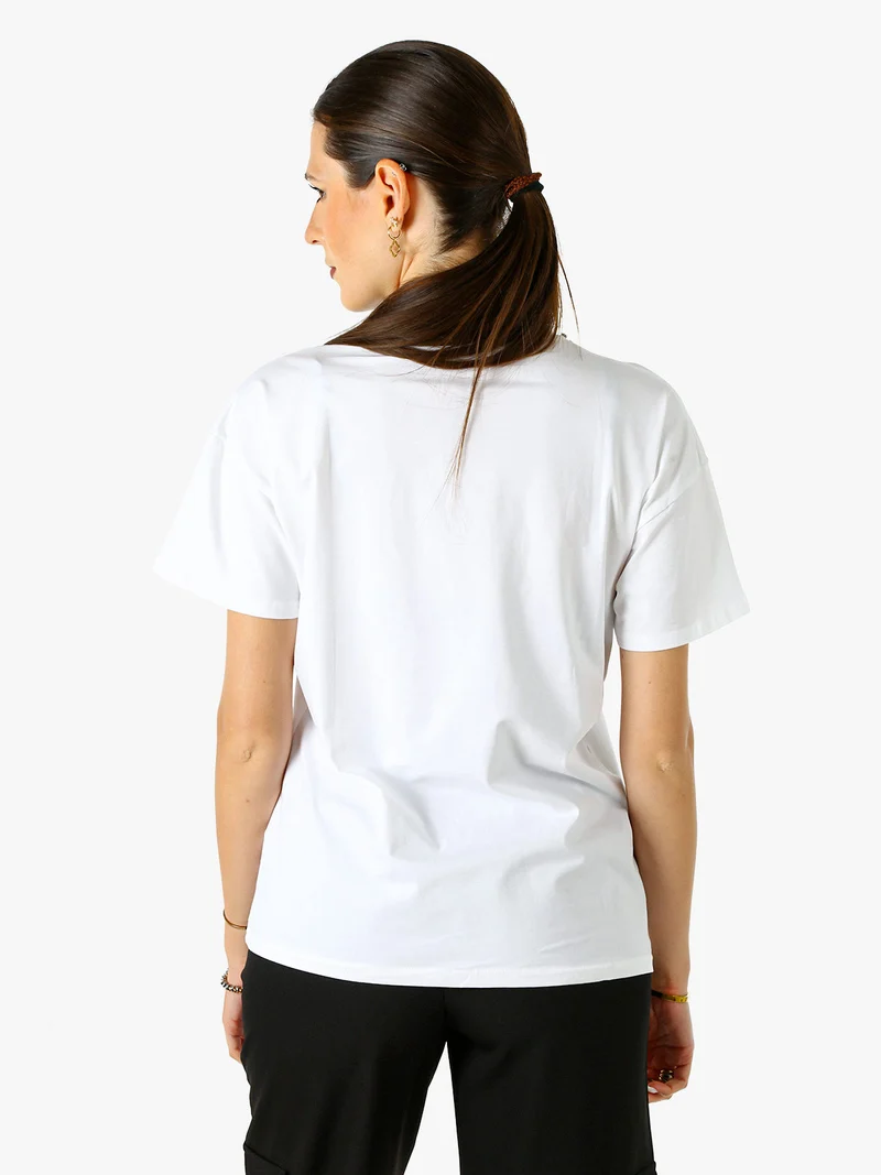 T-shirt donna gioiello con strass e stampa disegno animali - argento