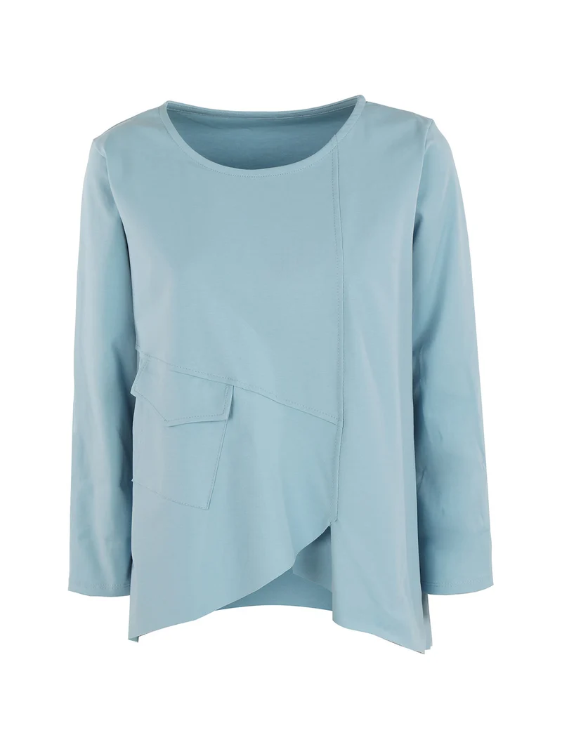 T-shirt donna oversize con taschino - azzurro
