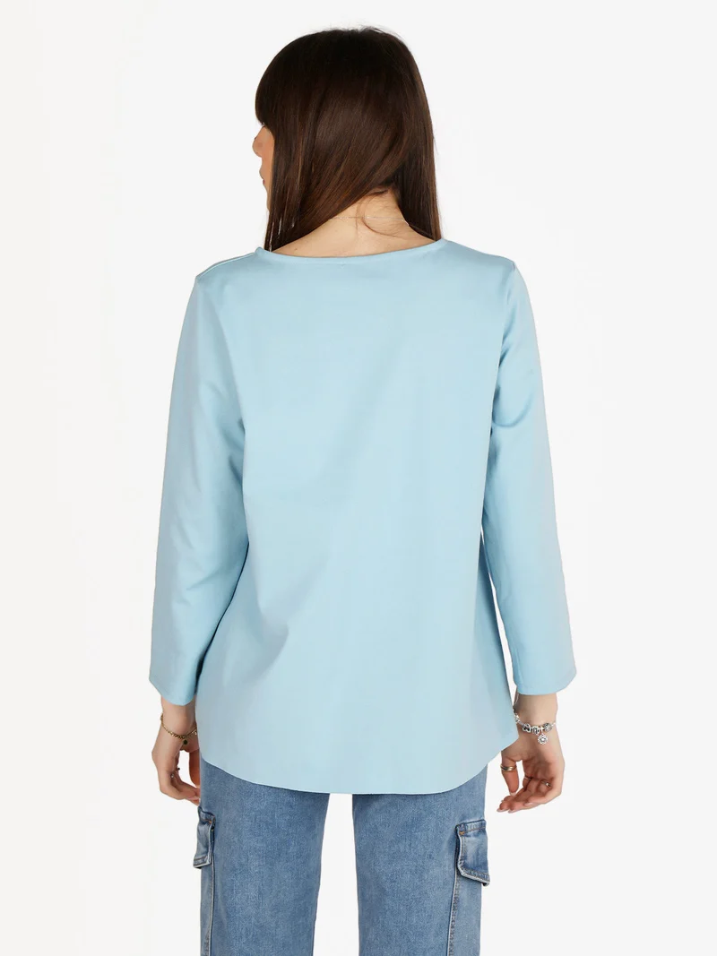 T-shirt donna oversize con taschino - azzurro