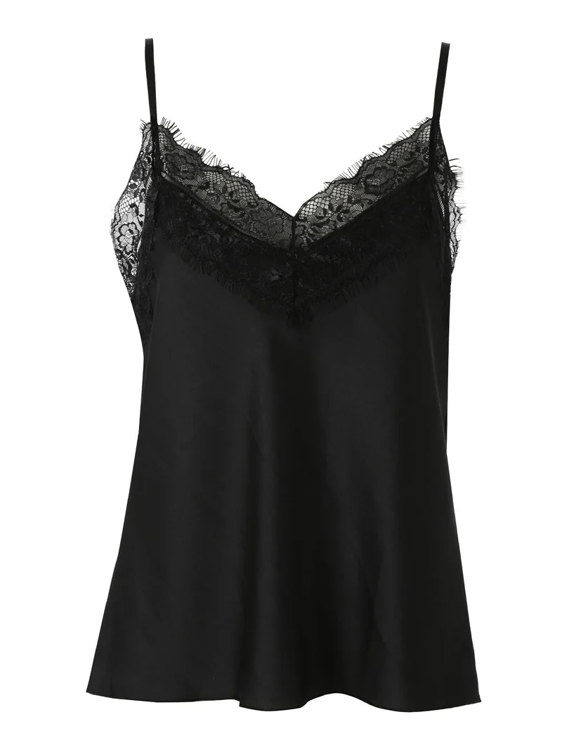 Top donna con spalline sottili e scollo a V con pizzo - nero