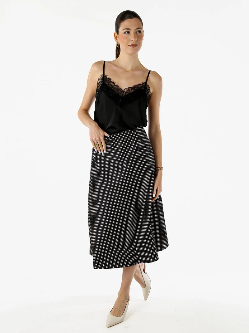 Top donna con spalline sottili e scollo a V con pizzo - nero