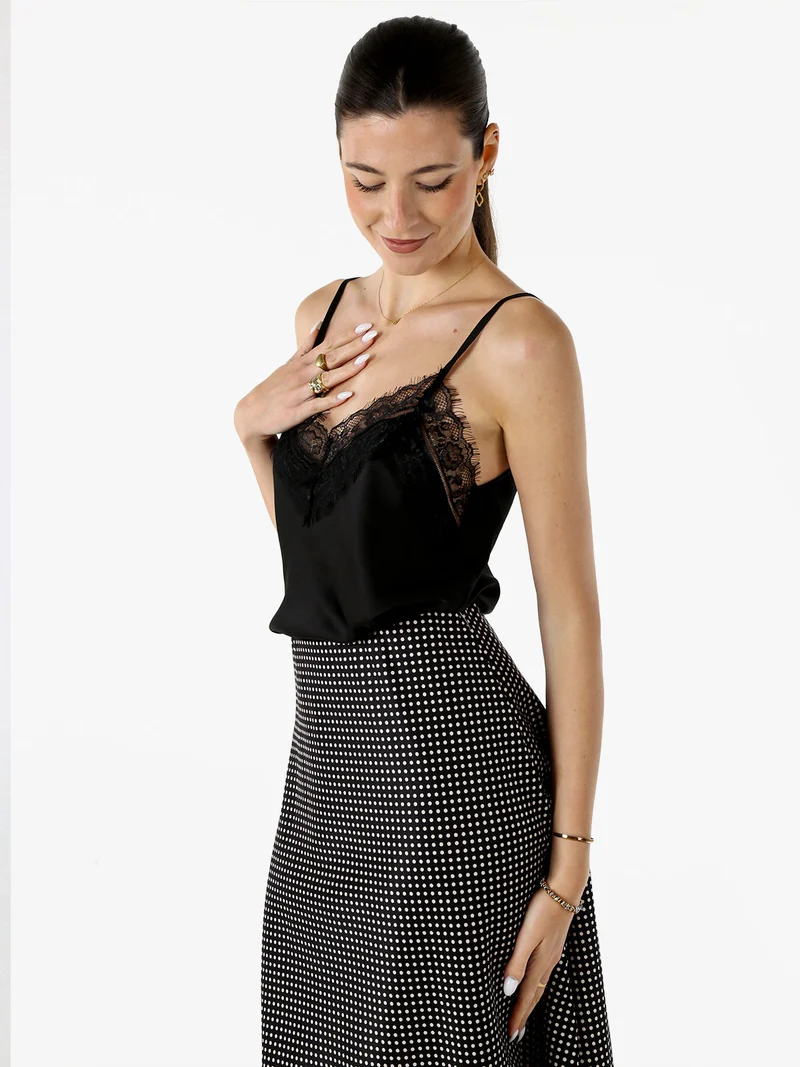 Top donna con spalline sottili e scollo a V con pizzo - nero