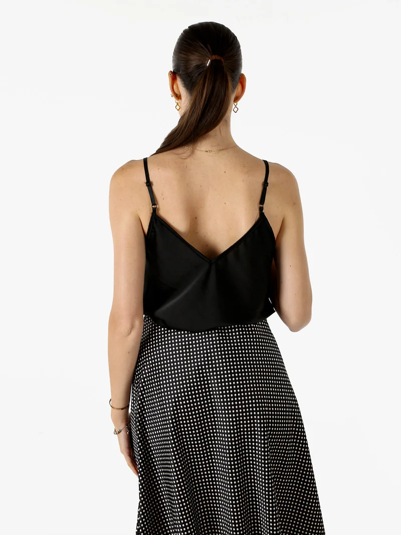Top donna con spalline sottili e scollo a V con pizzo - nero