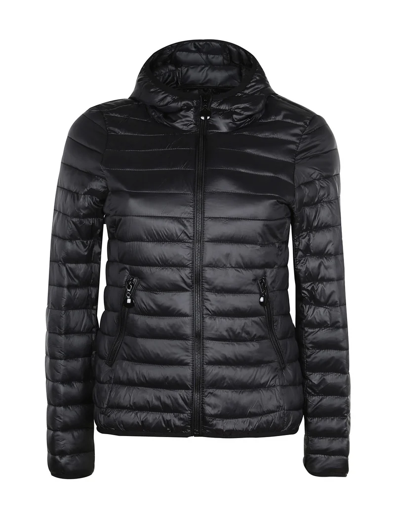 Piumino donna leggero con cappuccio - nero