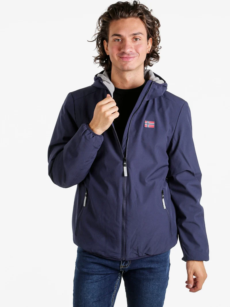 Giubbotto impermeabile da uomo con cappuccio e zip - blu scuro